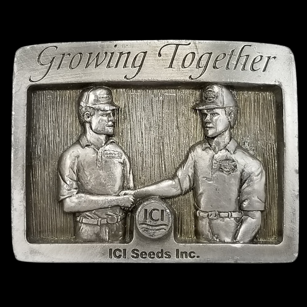 Vintage ICI‎ Seeds Inc. Belt Buckle 1991 Collector Series Growing Together Iowa